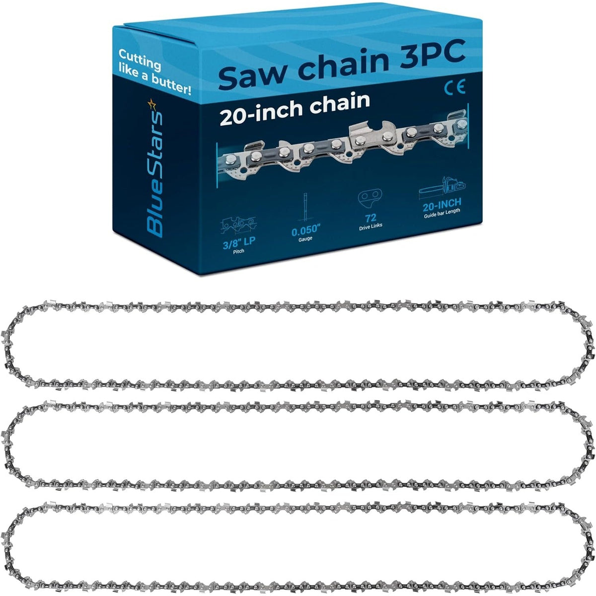 20" Chainsaw Chain, 3/8" LP, .050" Gauge, 72 Drive Links - 3 Pack