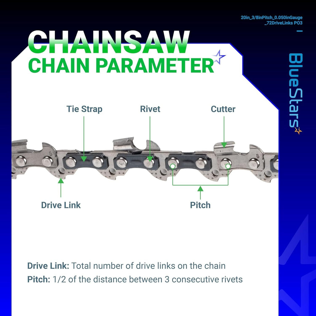 20" Chainsaw Chain, 3/8" LP, .050" Gauge, 72 Drive Links - 3 Pack