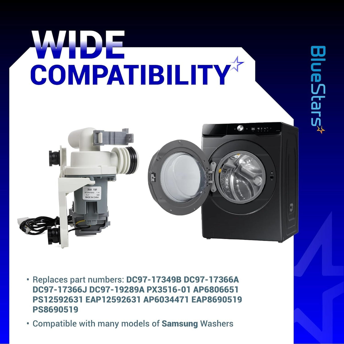 DC97-19289F Washer Drain Pump - For Samsung - Replaces DC97-17349B DC97-17366A