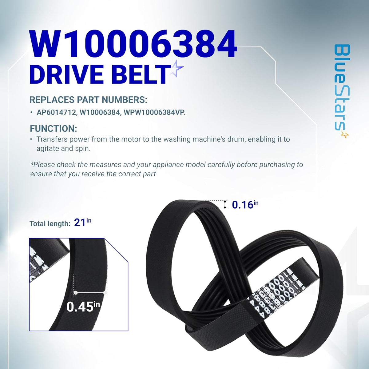 W10721967 Washer Pulley Clutch Kit & W10006384 Drive Belt for Whirlpool Kenmore Maytag