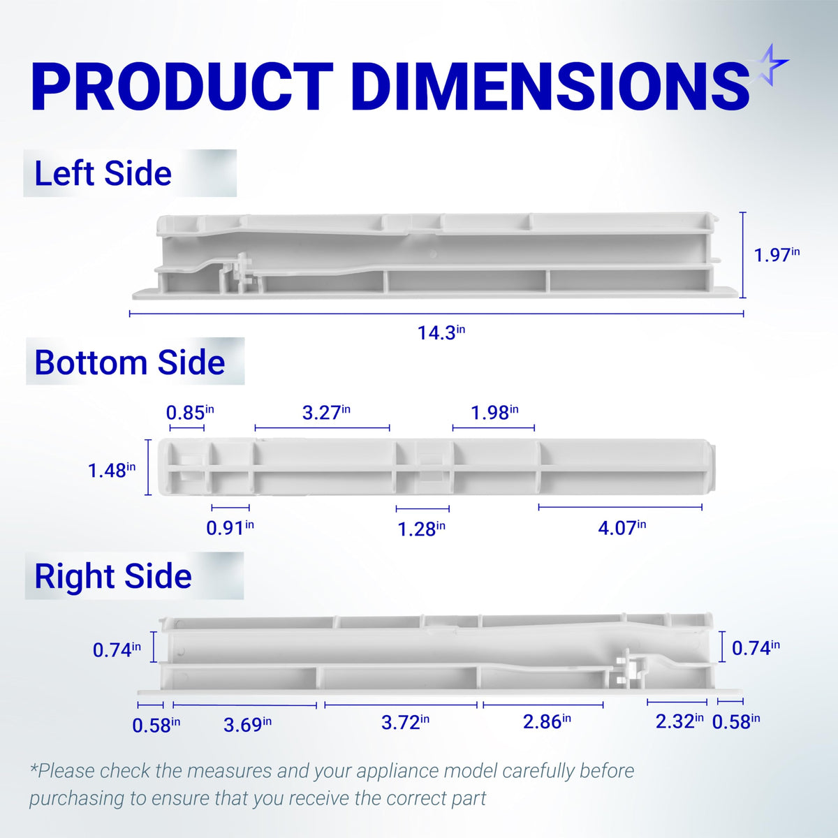 W10326469 Refrigerator Center Drawer Slide Rail, Whirlpool Maytag KitchenAid Amana JennAir