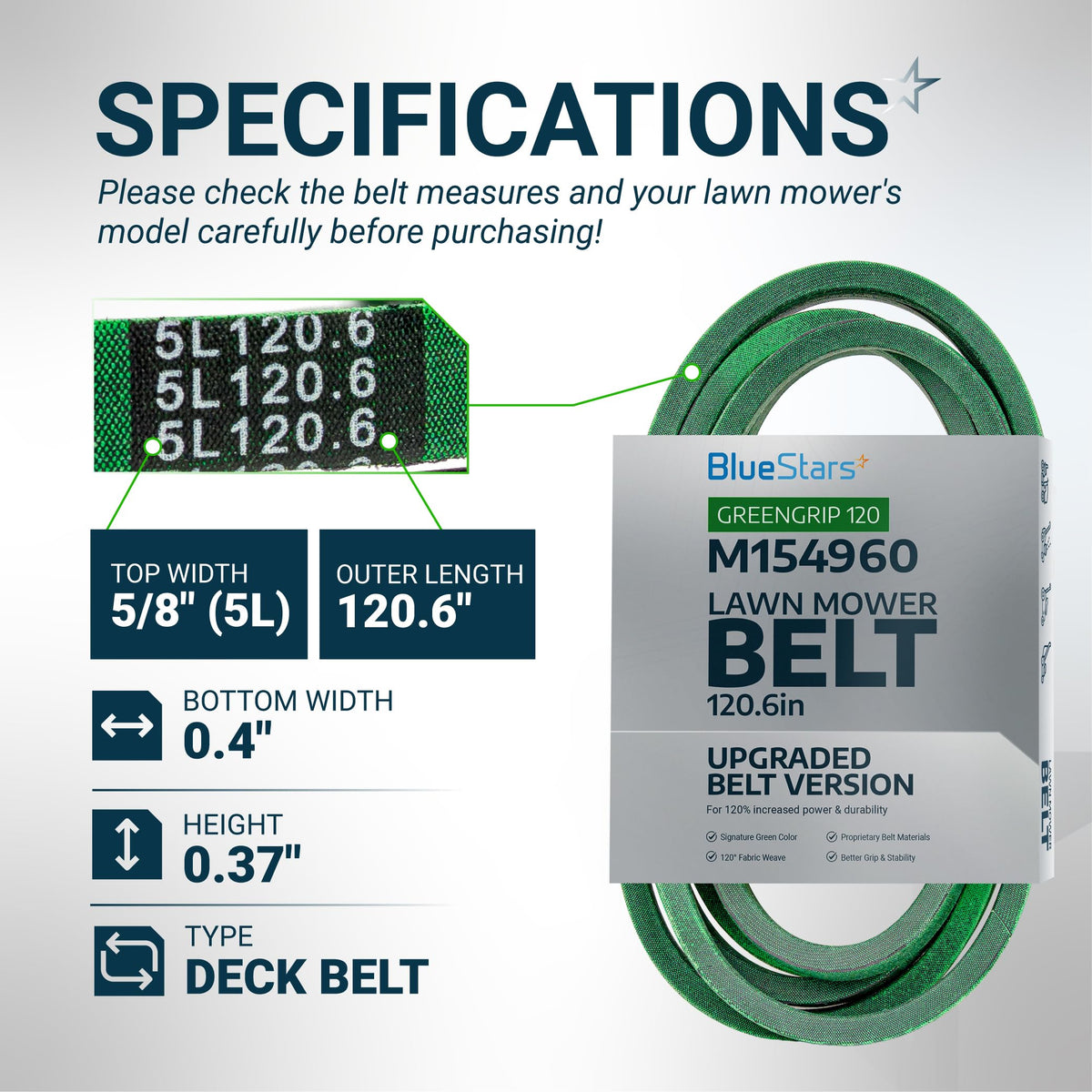 M154960 Secondary Deck Belt - 54" John Deere GX255/GX335/GX355/X540, Aramid Cord, 120.6"