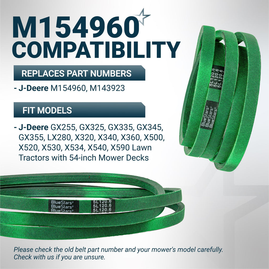 M154960 Secondary Deck Belt - 54" John Deere GX255/GX335/GX355/X540, Aramid Cord, 120.6"