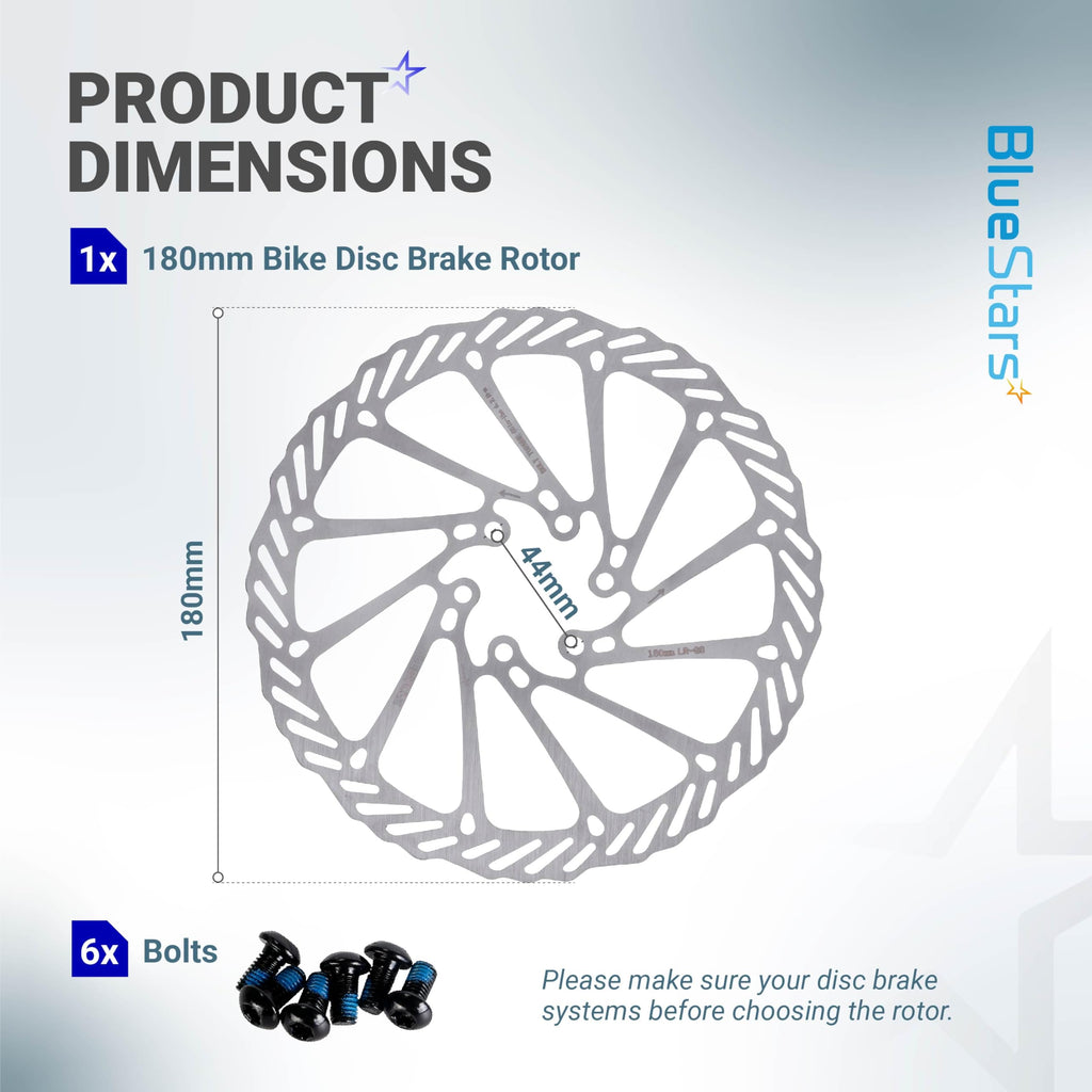 180 mm Stainless Steel Disc Brake Rotor - 6 Bolts, Road/Mountain Bike/MTB/BMX