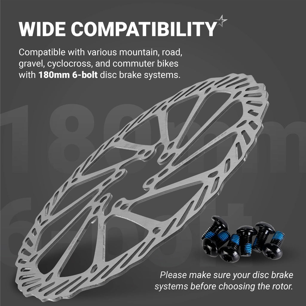 180 mm Stainless Steel Disc Brake Rotor - 6 Bolts, Road/Mountain Bike/MTB/BMX