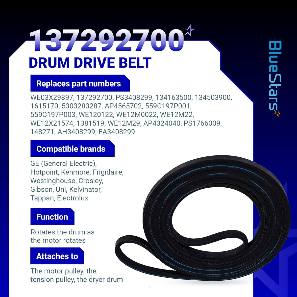 WE12M29 WE03X29897 89.5-Inch Dryer Belt for GE Hotpoint Frigidaire