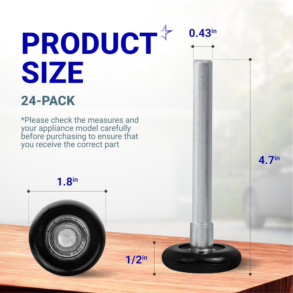 1.8" Nylon Garage Door Rollers, 4.7" Stem, 6200ZZ Bearing, 2" Track - 24 Pack