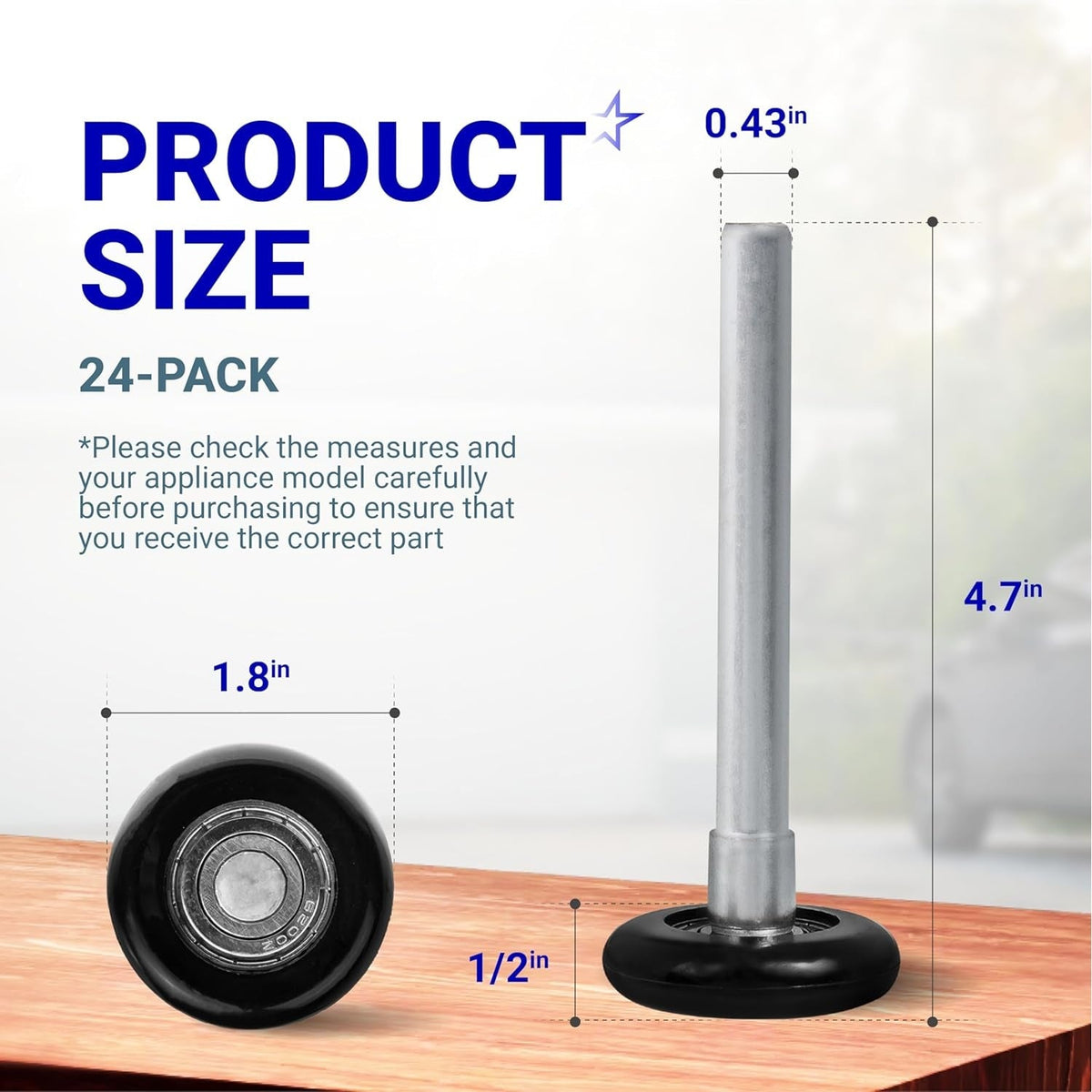 1.8" Nylon Garage Door Rollers, 4.7" Stem, 6200ZZ Bearing, 2" Track - 24 Pack