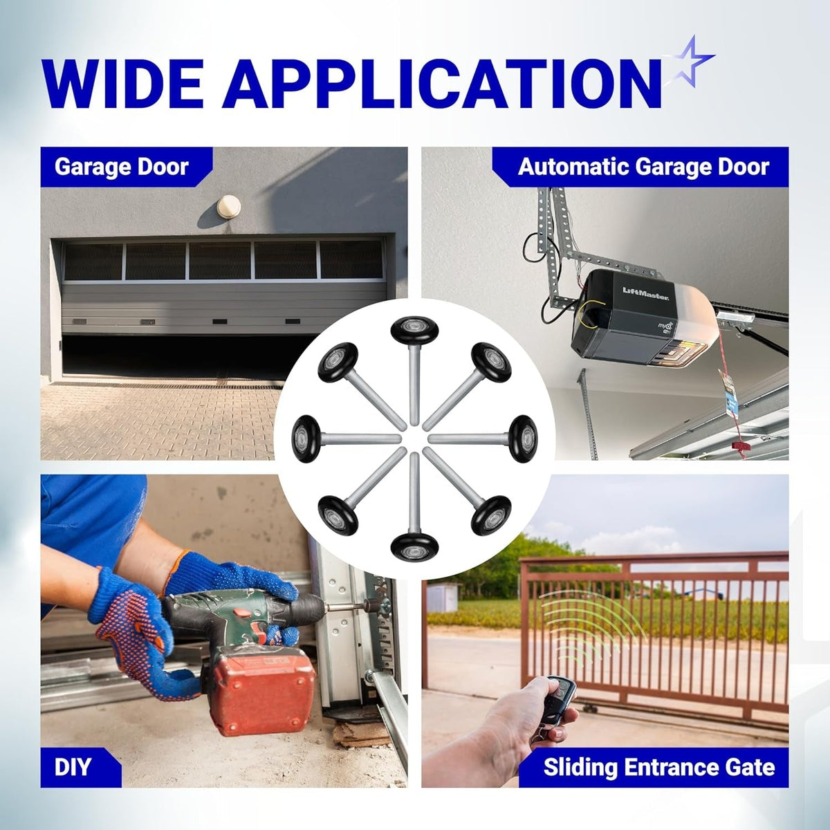 1.8" Nylon Garage Door Rollers, 4.7" Stem, 6200ZZ Bearing, 2" Track - 24 Pack