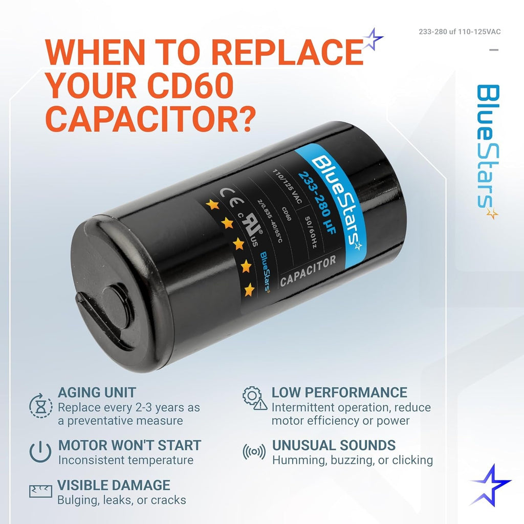 233-280 uF 110-125VAC ±20% CD60 Motor Start Capacitor for Pool & Well Pumps