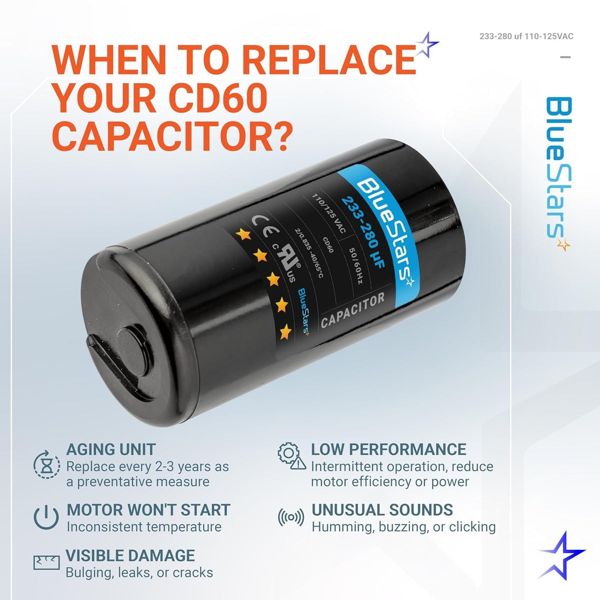 233-280 uF 110-125VAC ±20% CD60 Motor Start Capacitor for Pool & Well Pumps