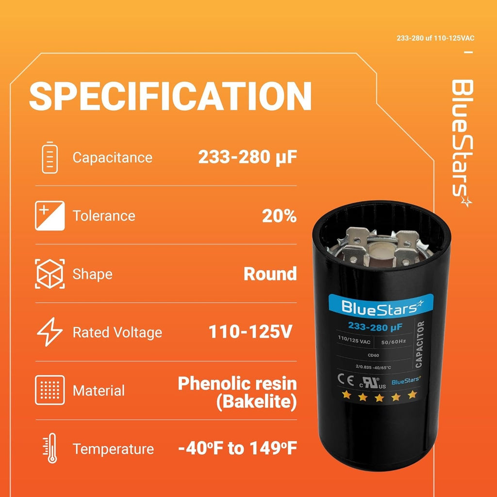 233-280 uF 110-125VAC ±20% CD60 Motor Start Capacitor for Pool & Well Pumps