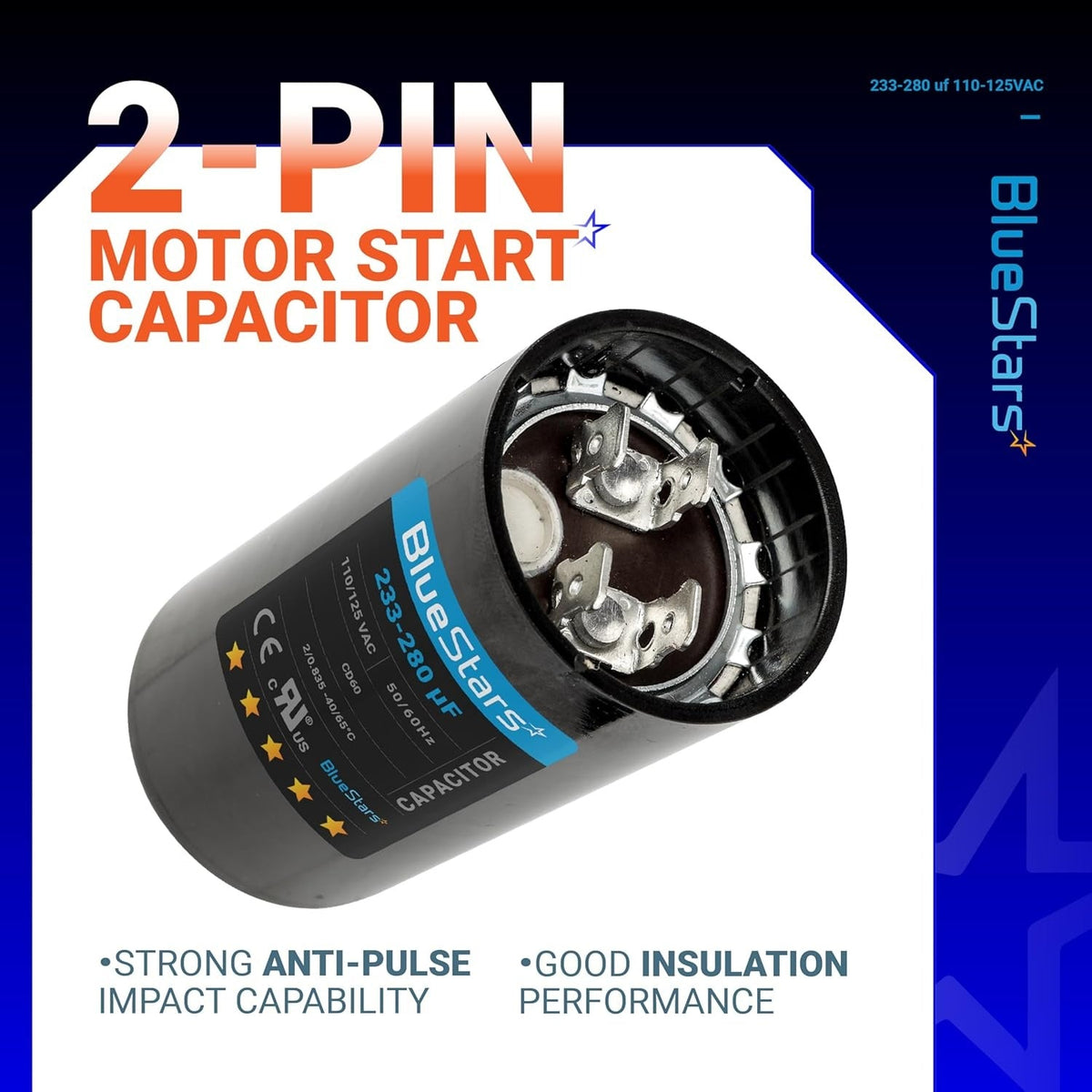 233-280 uF 110-125VAC ±20% CD60 Motor Start Capacitor for Pool & Well Pumps