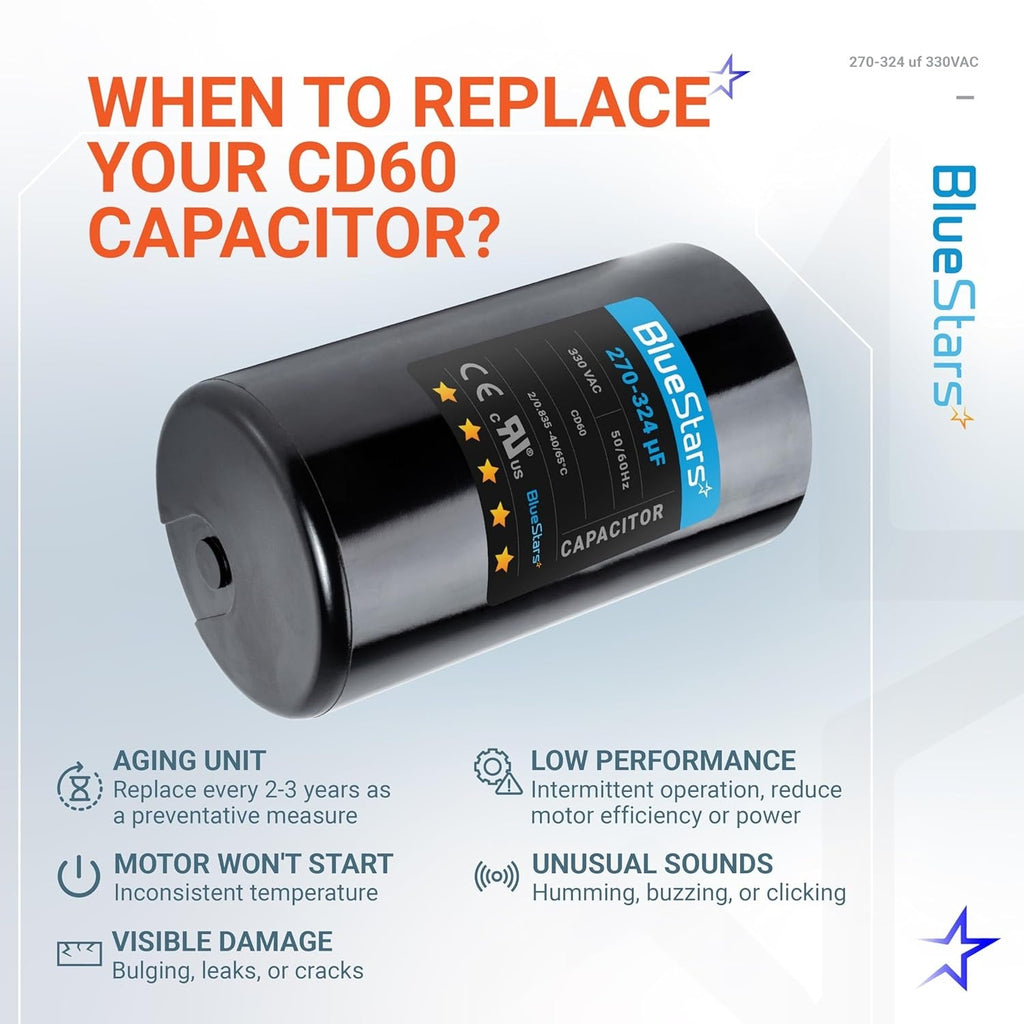 270-324 uF 330VAC Round Start Capacitor for AC Heat Pump Condensers