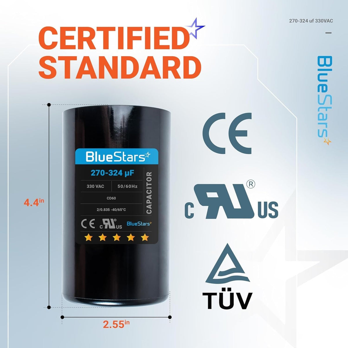 270-324 uF 330VAC Round Start Capacitor for AC Heat Pump Condensers