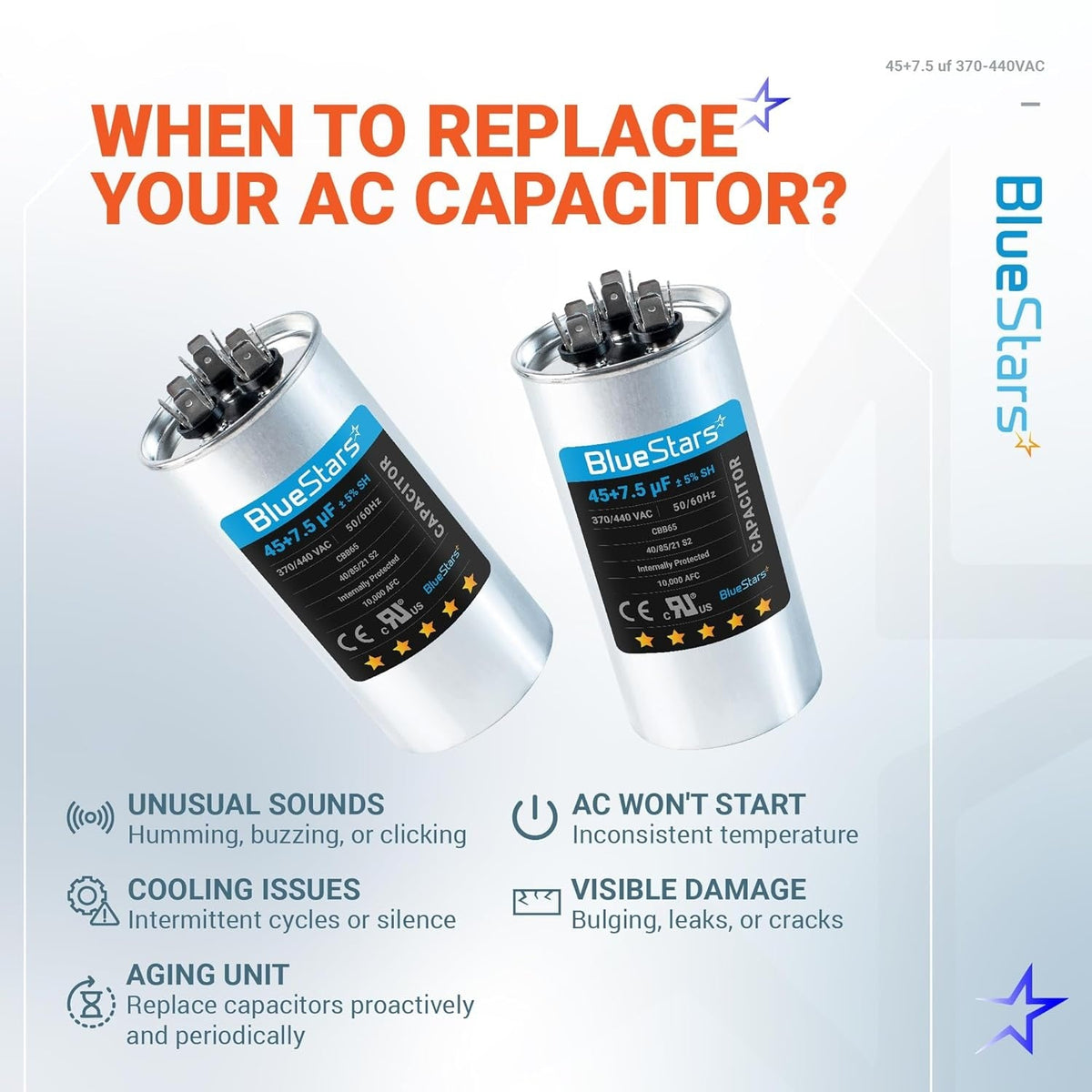 45+7.5 uF 370/440VAC CBB65/CBB65A Dual Run Capacitor for AC Fan Heat Pump