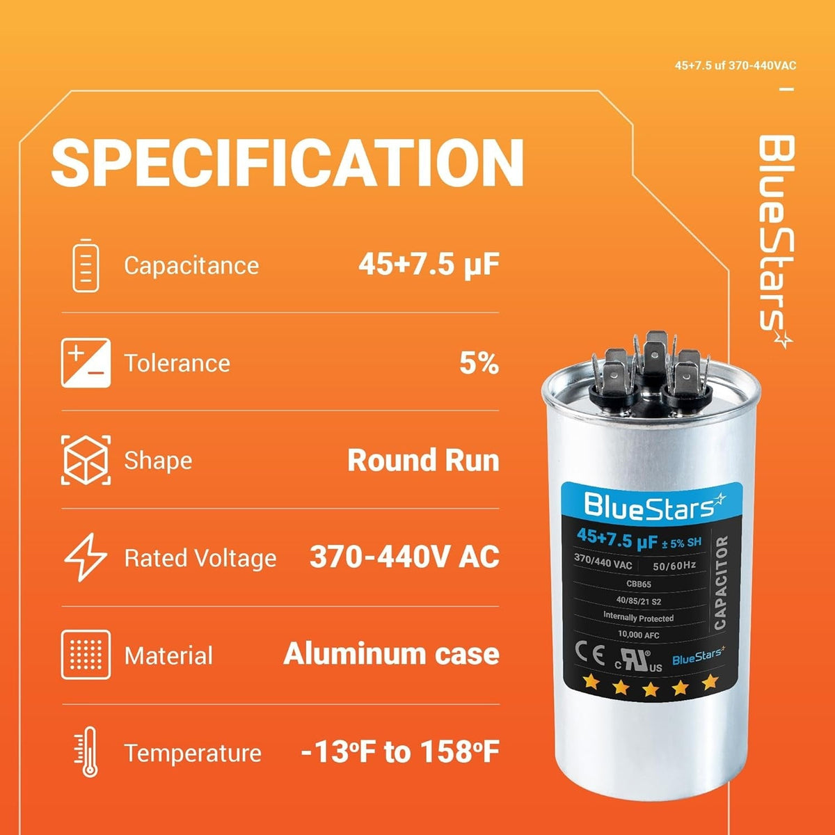 45+7.5 uF 370/440VAC CBB65/CBB65A Dual Run Capacitor for AC Fan Heat Pump