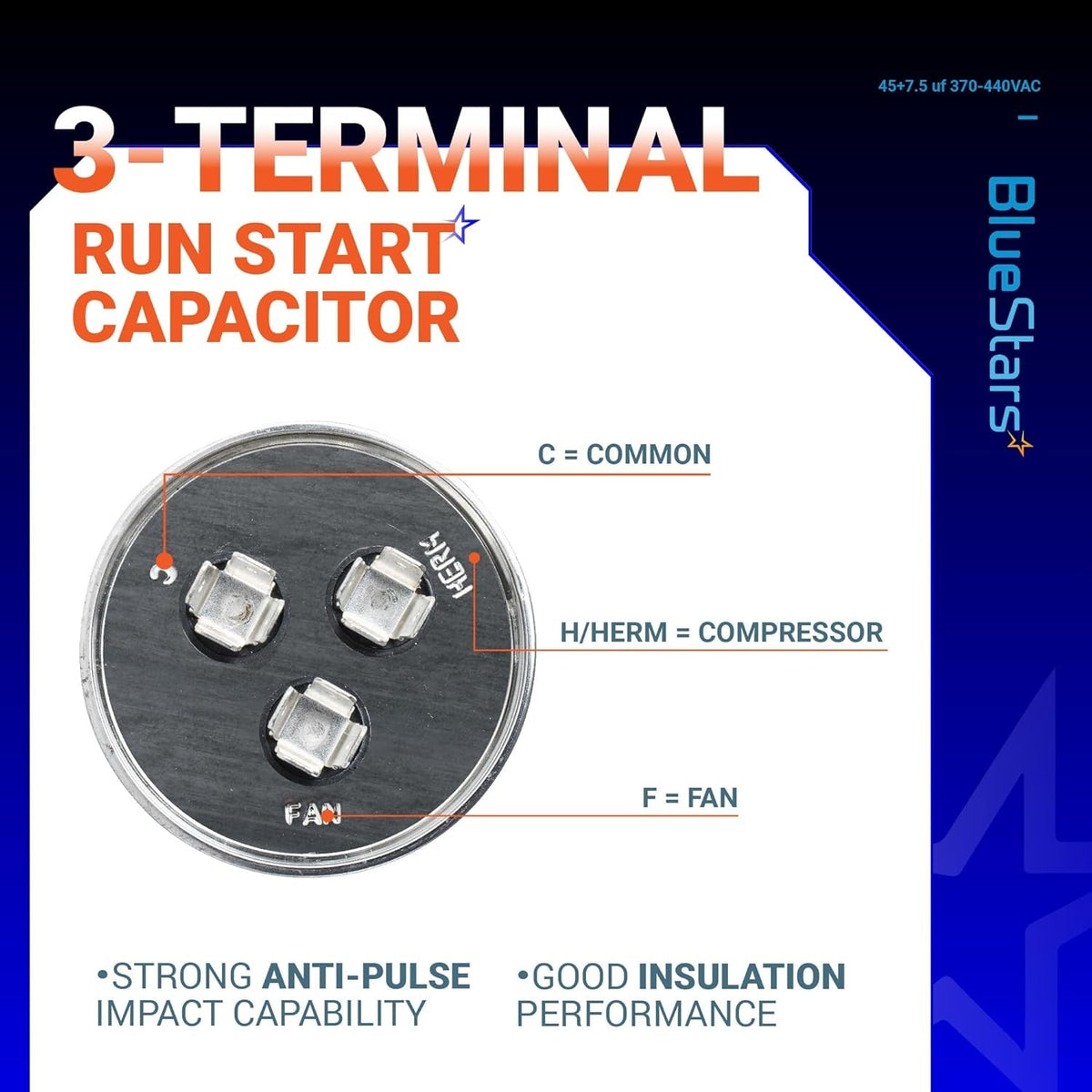 45+7.5 uF 370/440VAC CBB65/CBB65A Dual Run Capacitor for AC Fan Heat Pump