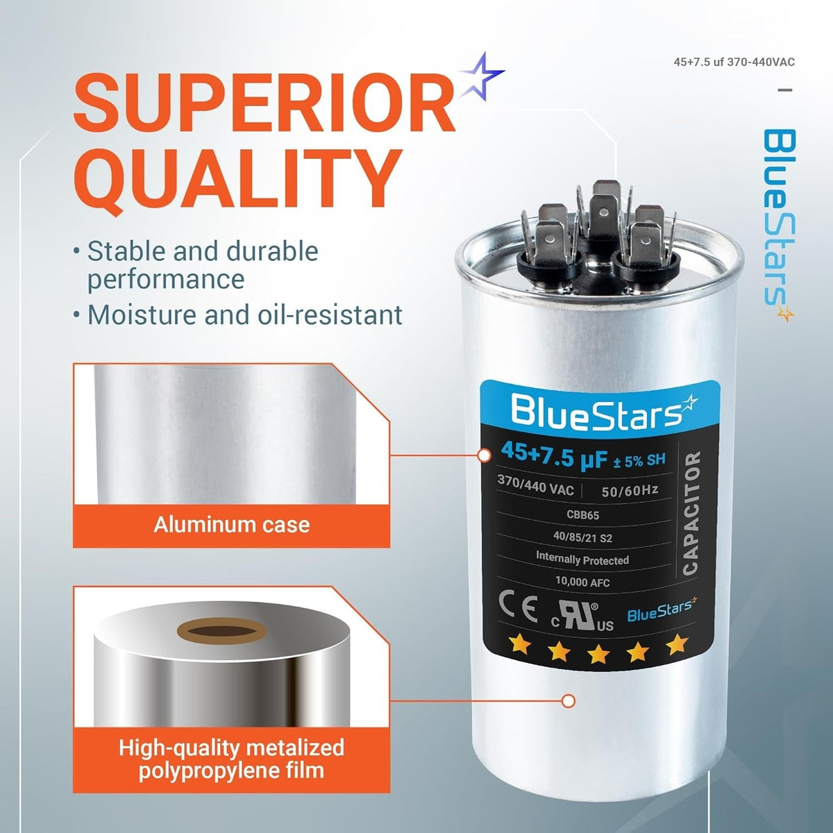 45+7.5 uF 370/440VAC CBB65/CBB65A Dual Run Capacitor for AC Fan Heat Pump
