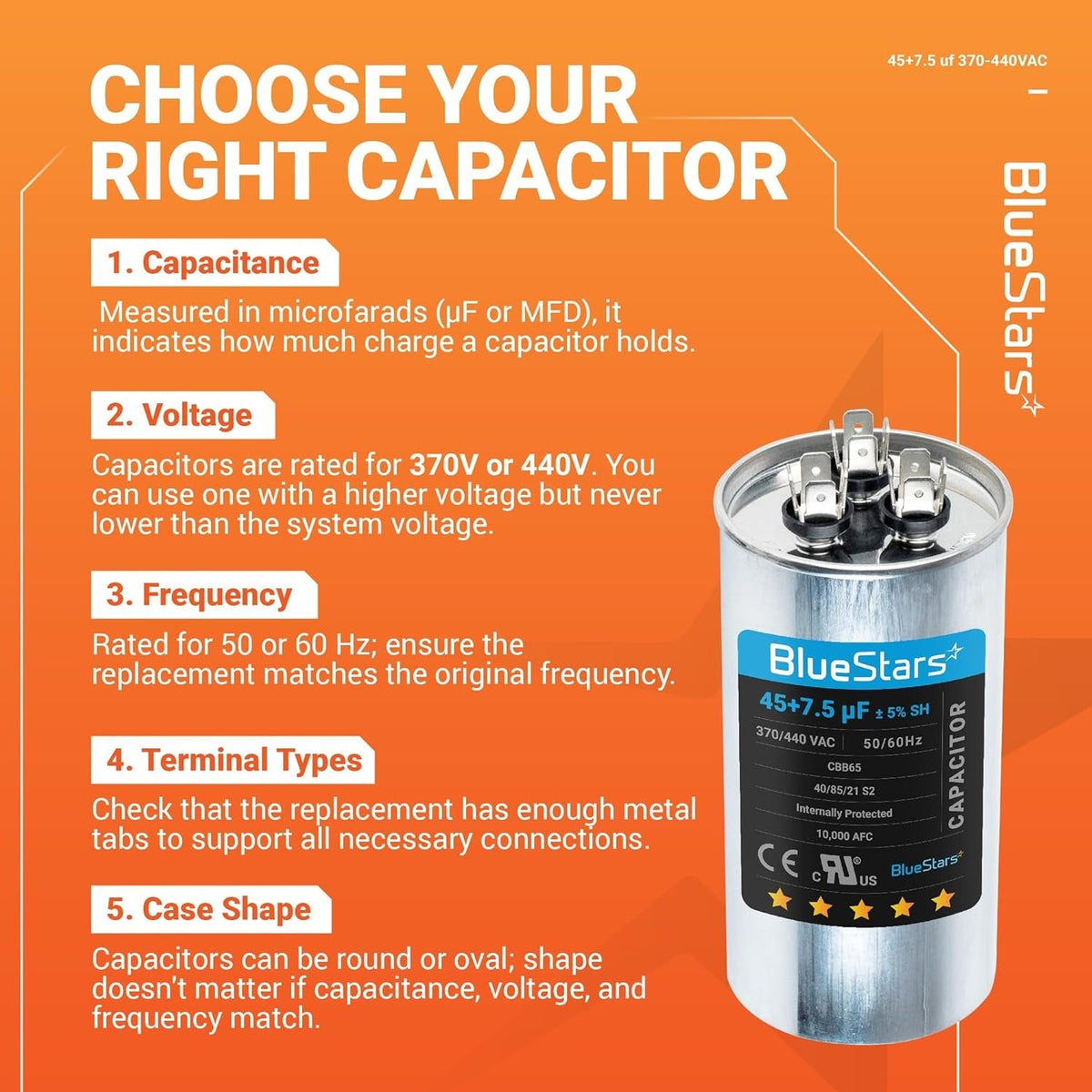 45+7.5 uF 370/440VAC CBB65/CBB65A Dual Run Capacitor for AC Fan Heat Pump