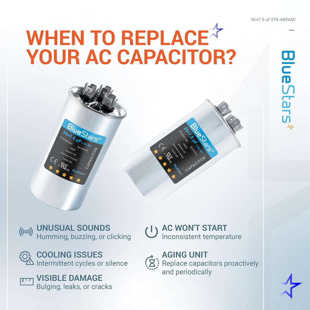 35+7.5 uF 370/440VAC CBB65B Dual Run Capacitor - Replaces TRCFD3575 Z97F9830