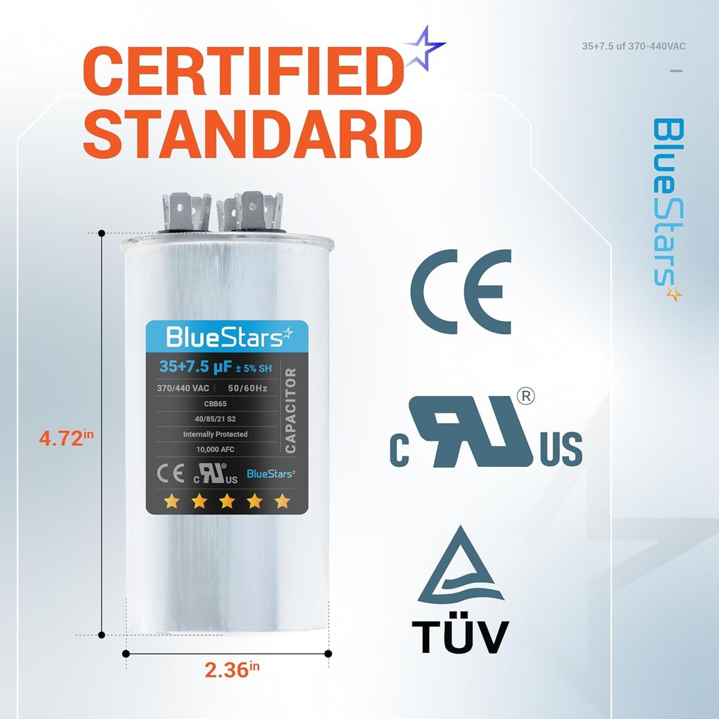 35+7.5 uF 370/440VAC CBB65B Dual Run Capacitor - Replaces TRCFD3575 Z97F9830