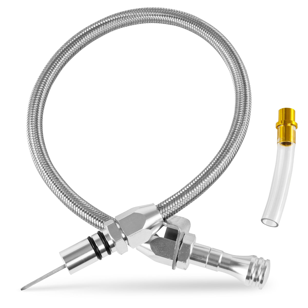 TH350 TH400 700R4 Transmission Dipstick Tube, Flexible Braided Hose, Chevy GM SBC BBC