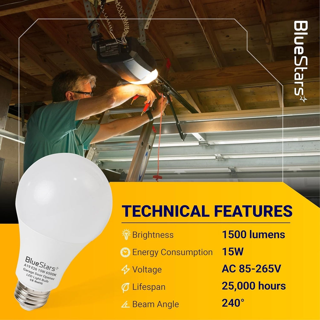Garage Door Opener LED Bulbs, 15W 100W Equivalent, 1500Lm, 6500K, E26 - 4 Pack