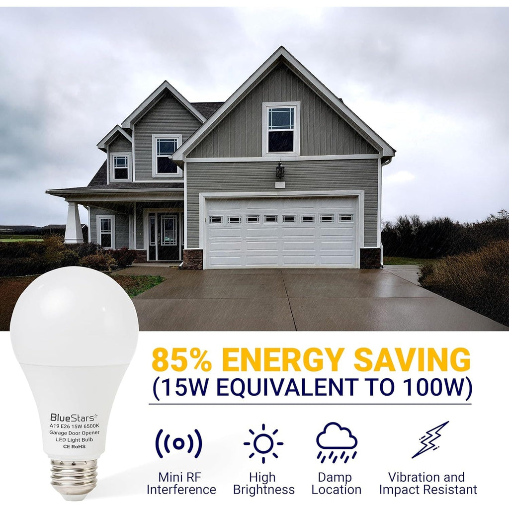 Garage Door Opener LED Bulbs, 15W 100W Equivalent, 1500Lm, 6500K, E26 - 4 Pack