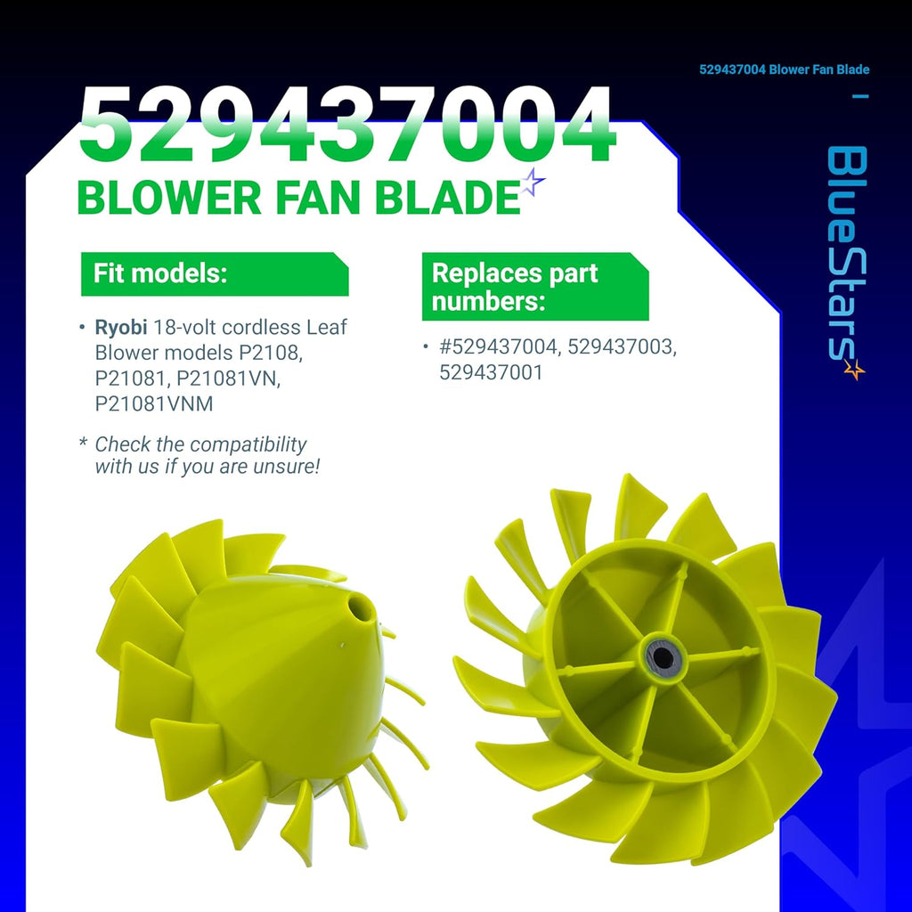 529437004 Blower Fan Blade - Fits Ryobi 18V Cordless Leaf Blower P2108 P21081 - 2 Pack