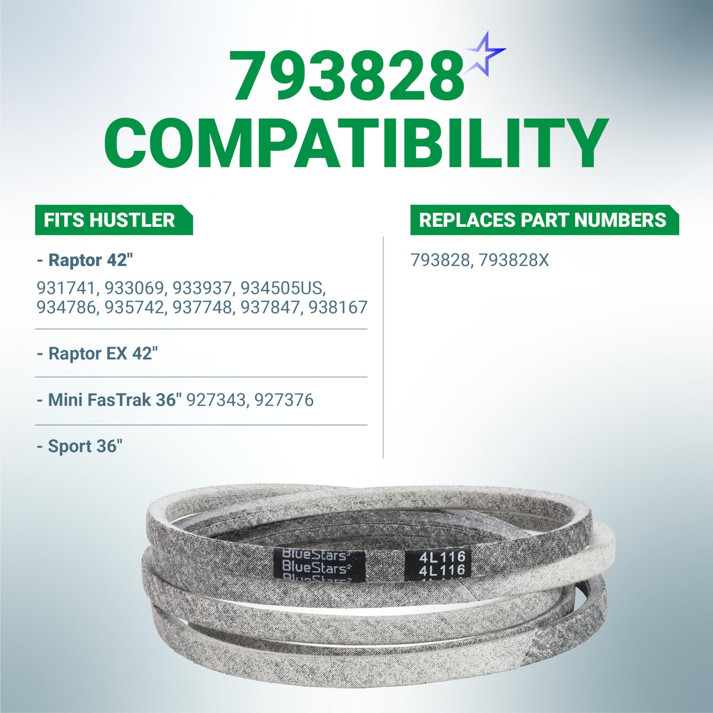 793828, 793828X Deck Belt, 42" Hustler Raptor 931741 933069 933937 Mini FasTrak, 116"