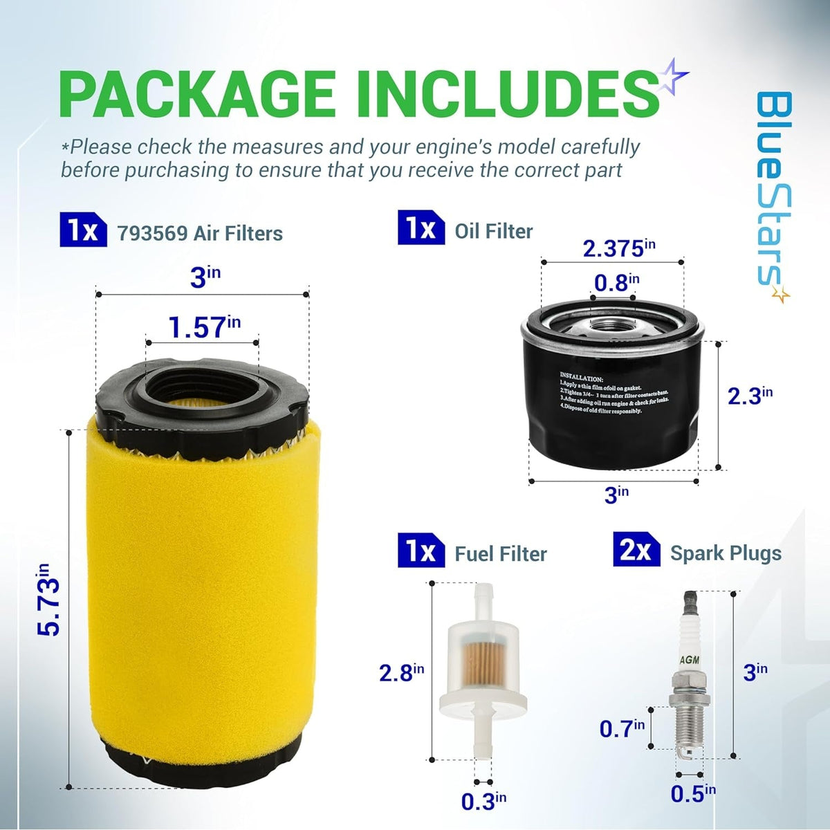 793569 793685 Air Filter & 696854 492932 Oil Filter for Intek 33R877 31Q777 John Deere