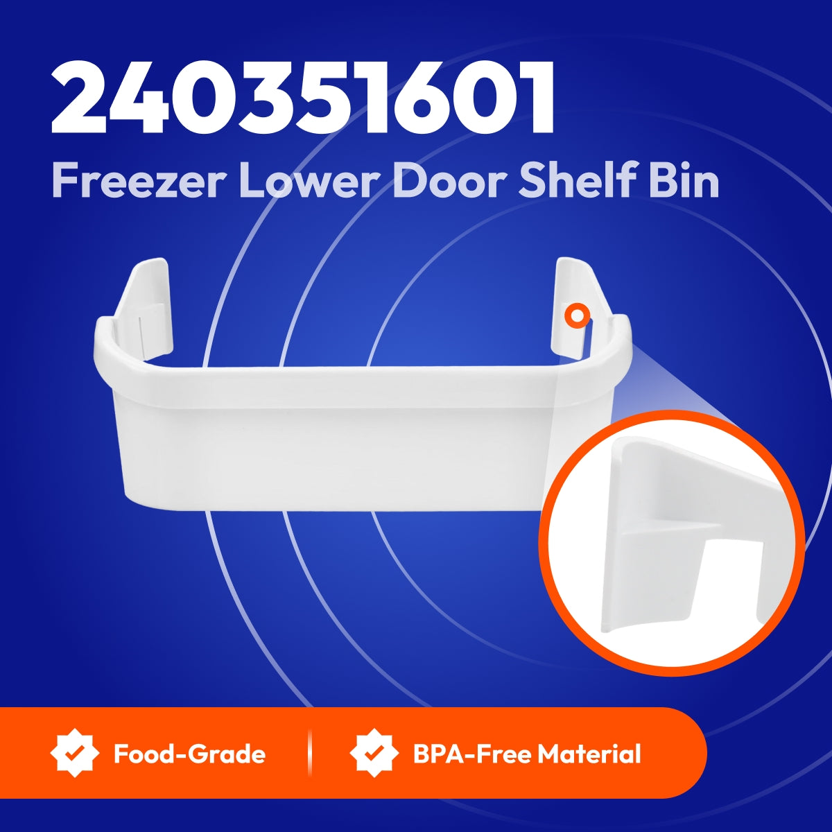 240351601 Freezer Door Shelf Bin Side Frame - Compatible with Frigidaire