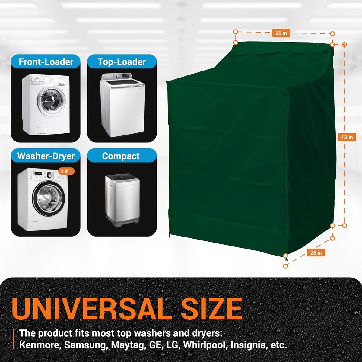 Top-Load Washer Cover, Outdoor Protection, W29" x D28" x H43" - Green