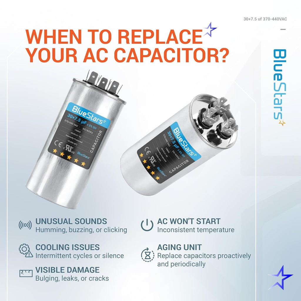 30+7.5 uF 370/440VAC ±5% Dual Run Capacitor for Condenser Heat Pump