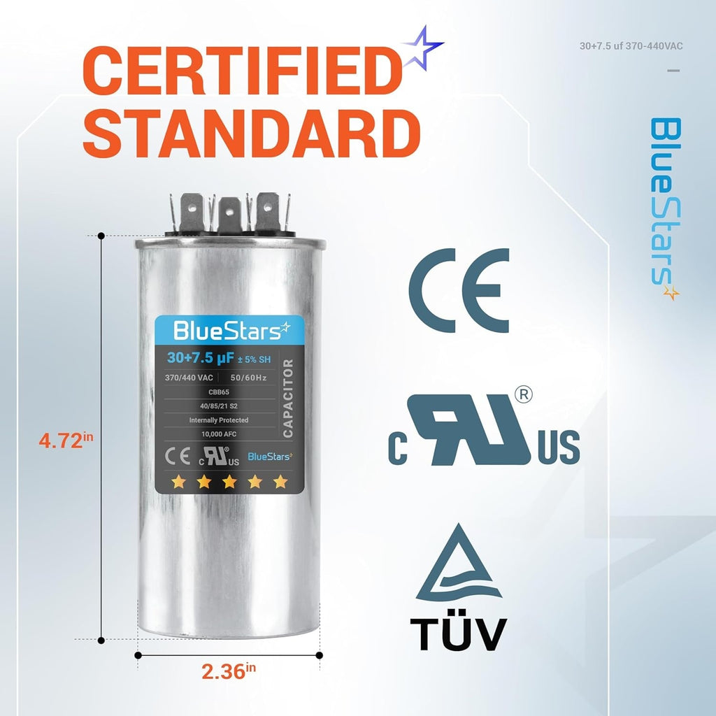 30+7.5 uF 370/440VAC ±5% Dual Run Capacitor for Condenser Heat Pump