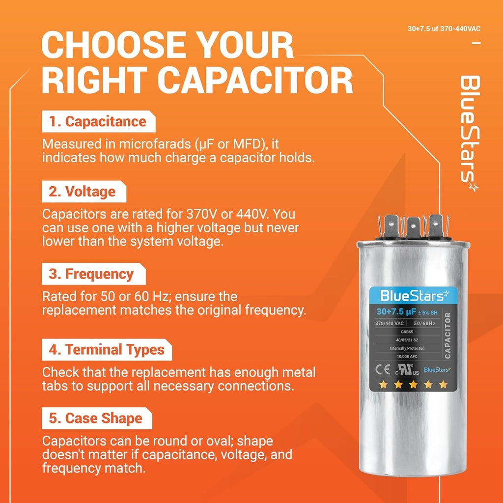 30+7.5 uF 370/440VAC ±5% Dual Run Capacitor for Condenser Heat Pump