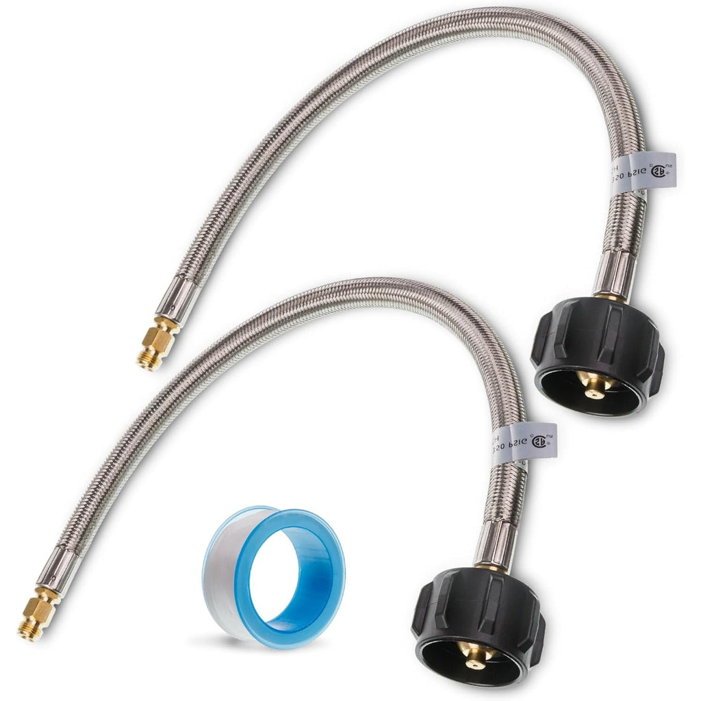 15" RV Propane Pigtail Hose, 1/4" Male Inverted Flare to QCC1, for 2-Stage Regulator - 2 Pack