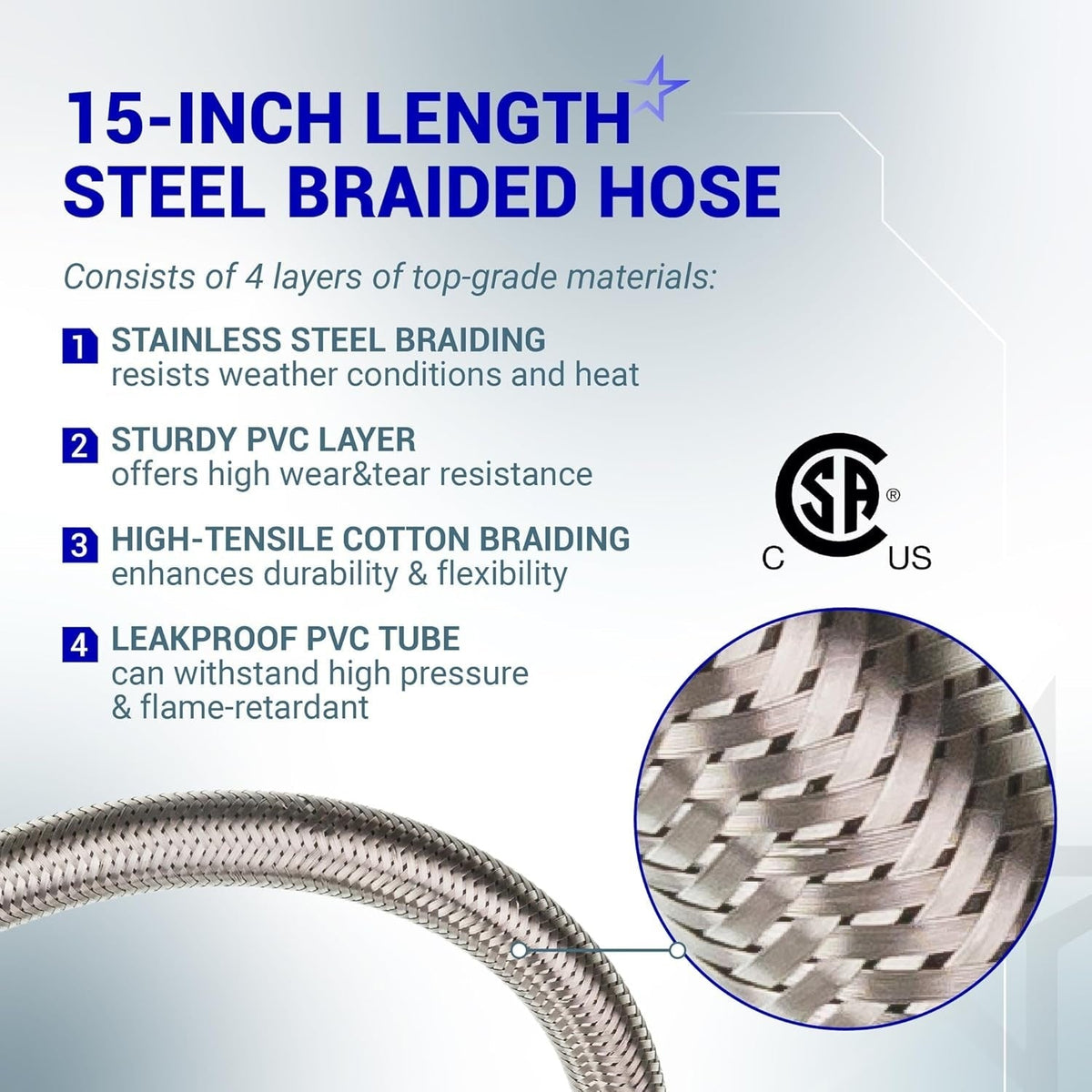 15" RV Propane Pigtail Hose, 1/4" Male Inverted Flare to QCC1, for 2-Stage Regulator - 2 Pack