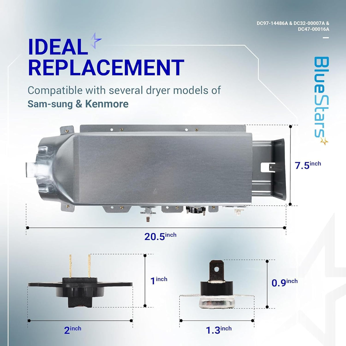 DC97-14486A Dryer Heating Element Kit for Samsung DV42H5000EW/A3 DV45H7000EW/A2 DV40J3000EW/A2 DVE50R5400V/A3