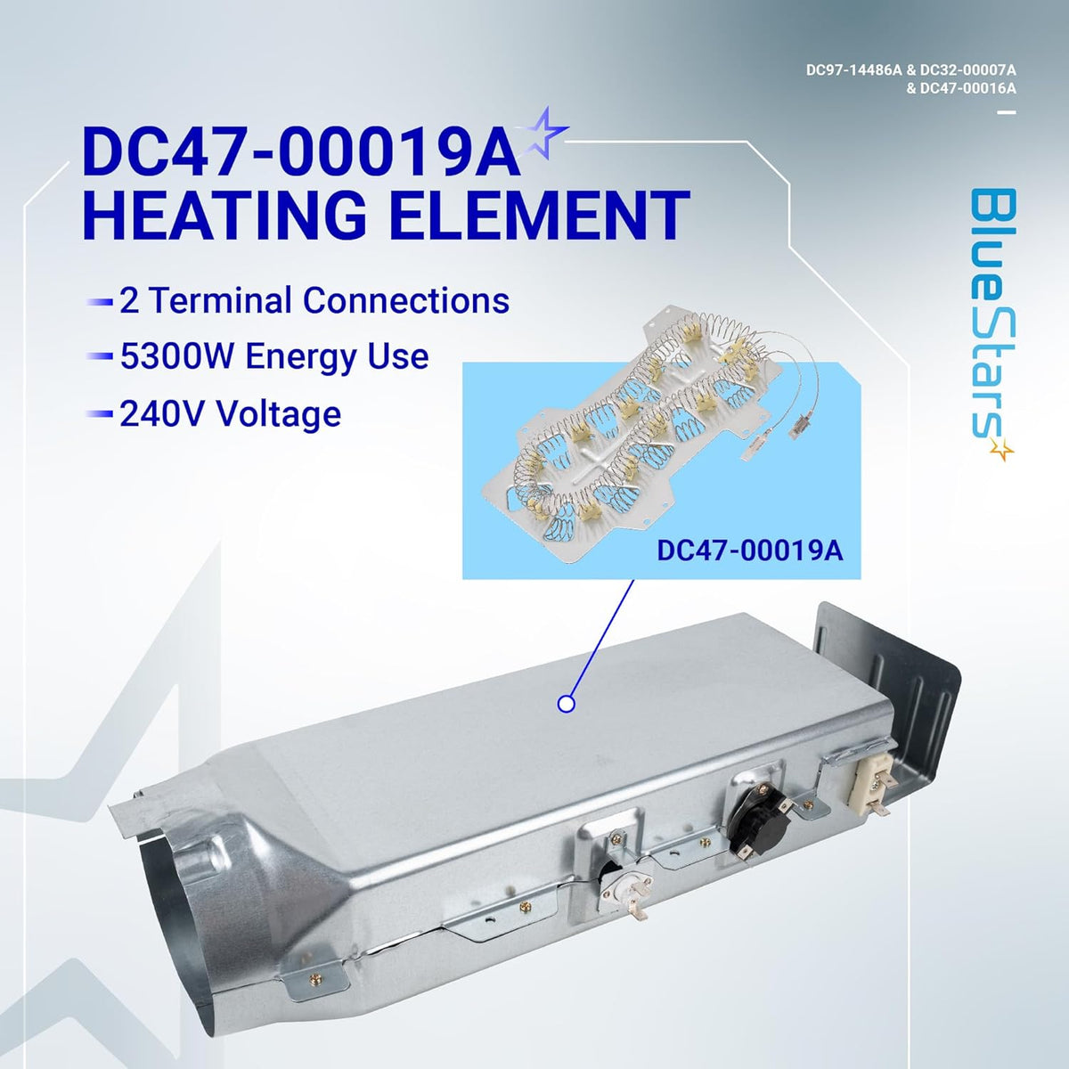 DC97-14486A Dryer Heating Element Kit for Samsung DV42H5000EW/A3 DV45H7000EW/A2 DV40J3000EW/A2 DVE50R5400V/A3