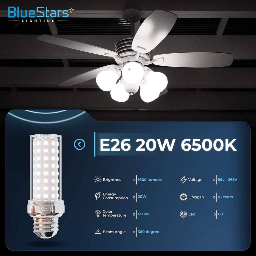 20W E26 LED Corn Light Bulb (150W Equivalent) - 1600 Lumens, 6500K Daylight White - 4 Pack