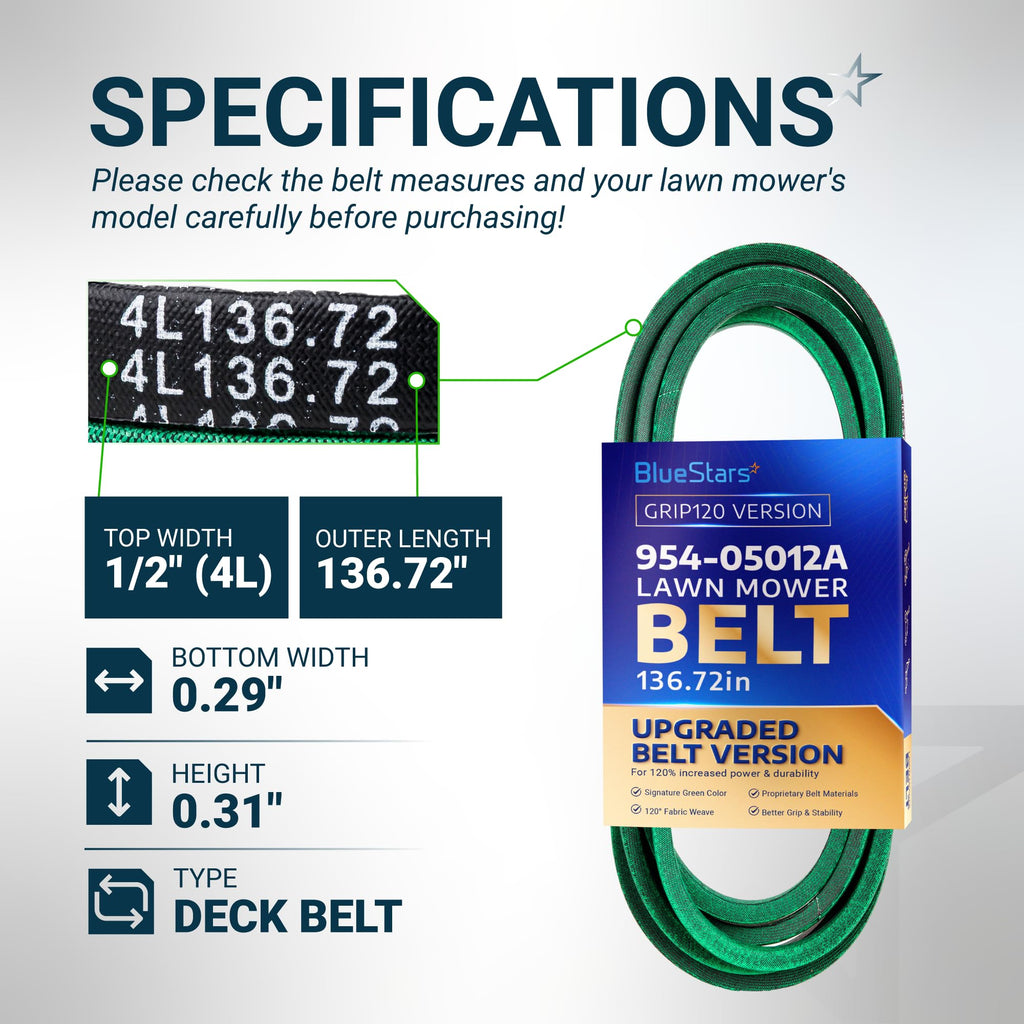 [Grip120] 954-05012A Deck Belt for 48" Deck MTD Cub Cadet S48 SZ48 Gravely - 1/2”x136.72"