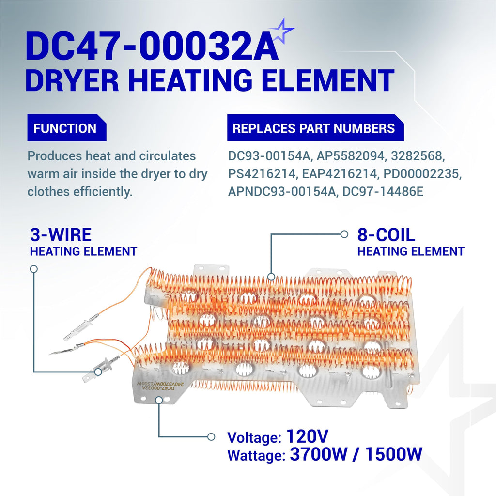 DC47-00032A Dryer Heating Element Kit for 3-Wire Samsung Dryers