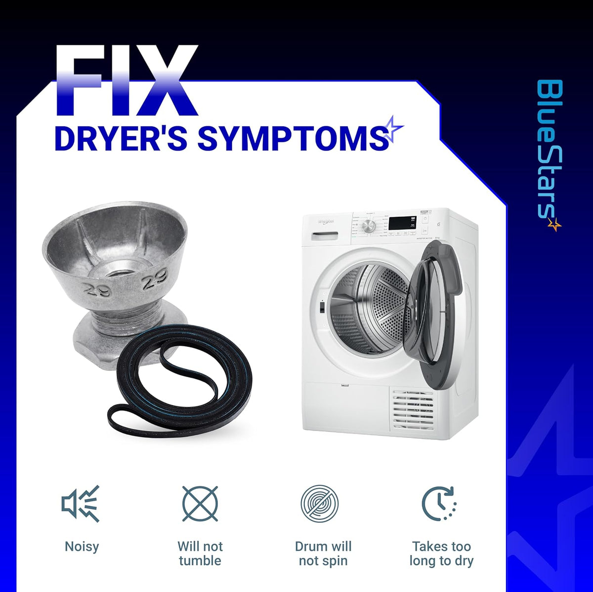 8066184 Dryer Motor Pulley & 341241 Dryer Drum Belt For Whirlpool Maytag Kenmore