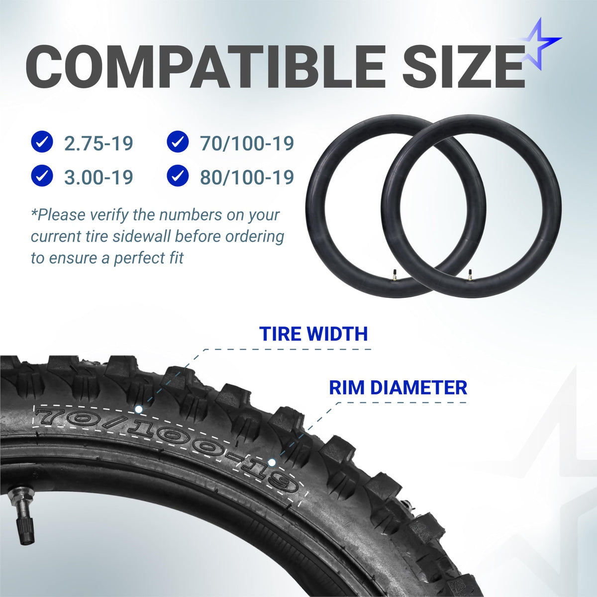 2.75/3.00-19" Motorcycle Inner Tubes - 2.5 mm, TR4 Straight Valve, Surron/Talaria/Segway - 2 Pack