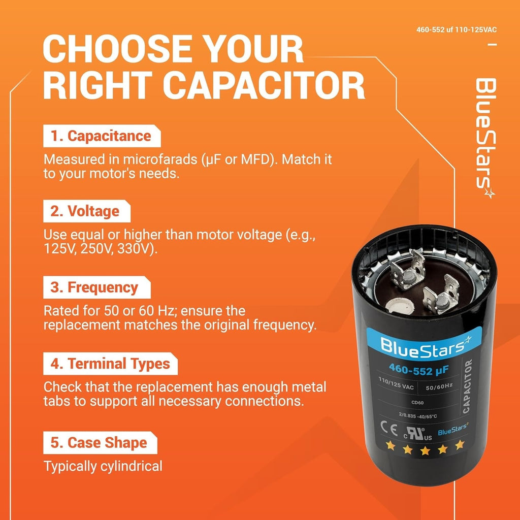 460-552 uF 110-125V CD60 Round Start Capacitor for AC Motor, Fan & Heat Pump