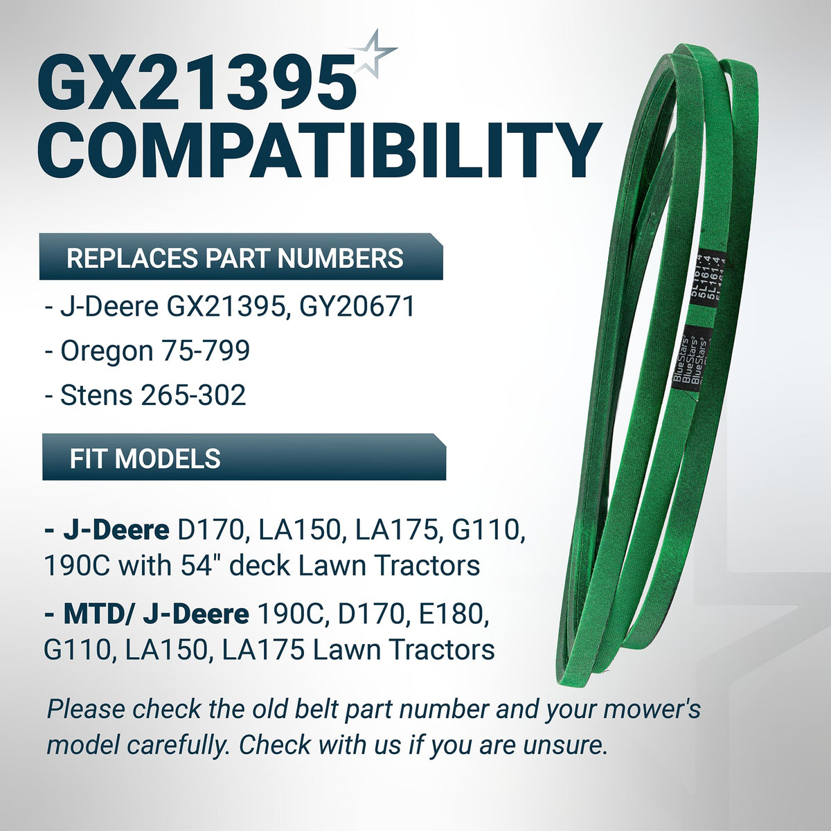 GX21395 Deck Belt, 54" John Deere E180 D170 LA150 LA175, 161.4"