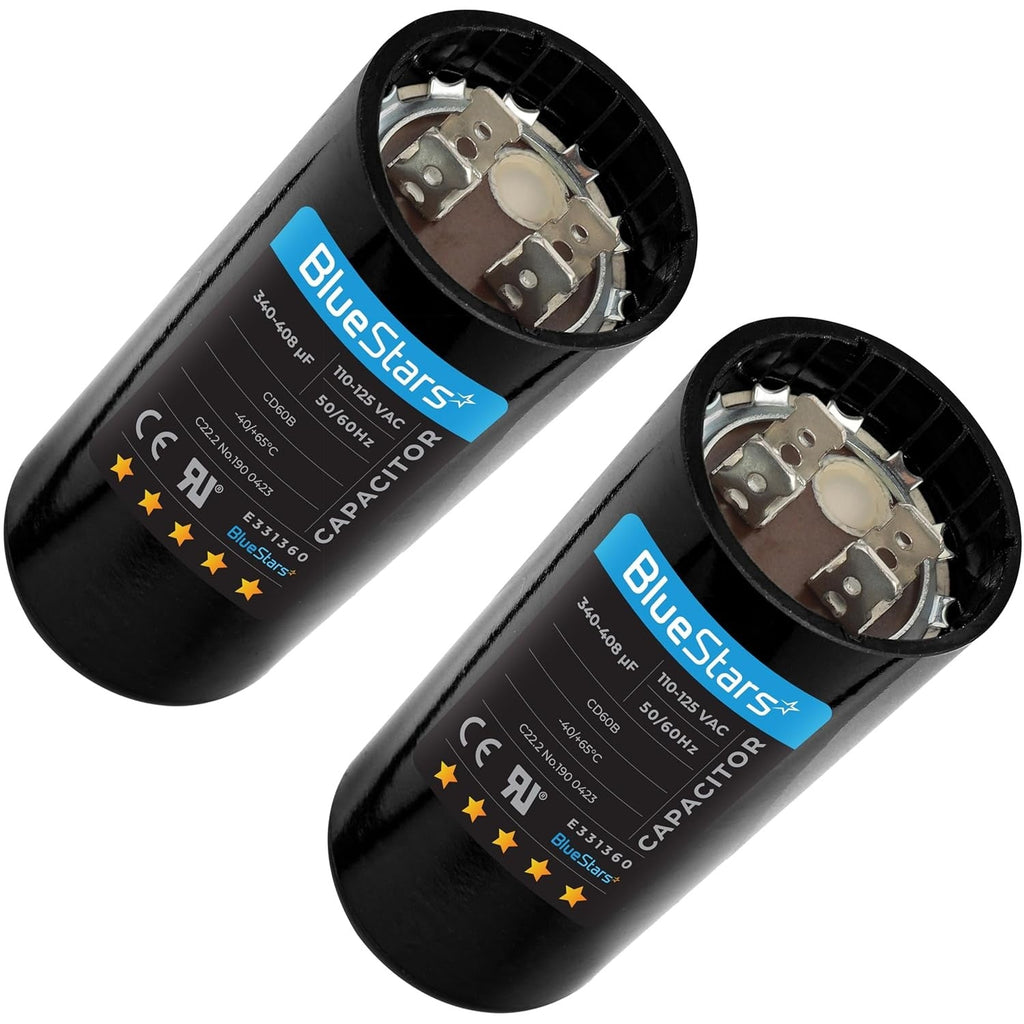 340-408 uF 110-125VAC Round Start Capacitor for Single-Phase Gear Motors - 2 Pack