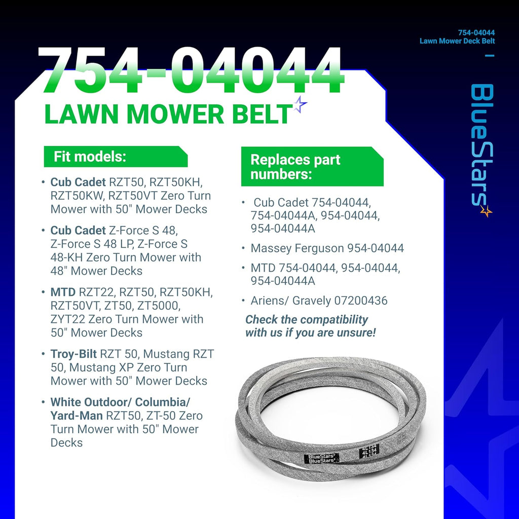 954-04044A 754-04044 Deck Belt for MTD Cub Cadet RZT50 ZT50 ZYT22 Craftsman, 134"